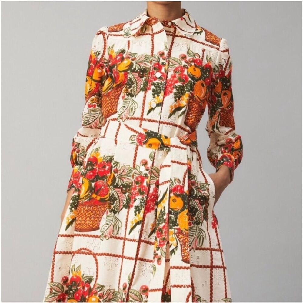 Tory Burch Broderie Anglaise Painter’s Dress fruit basket women’s size 10 - Picture 14 of 14